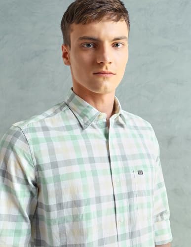 Image of Arrow Sport Men Slim fit Cotton Checked Long Sleeves Spread Collar Shirt