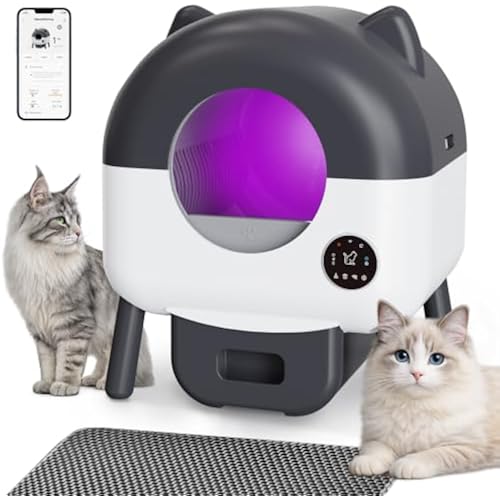 Automatic Self Cleaning Litter Box, MeowWhimsy Extra Large Automatic Cat Litter Box Self Cleaning Robot S7 for Cats, Smart Safety Sensors-App Control-Low Noise, Washable Tray,40 pcs Trash Bag