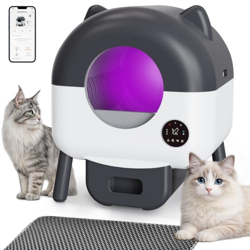 Automatic Self Cleaning Litter Box, MeowWhimsy Extra Large Automatic Cat Litter Box Self Cleaning Robot S7 for Cats, Smart Safety Sensors-App Control-Low Noise, Washable Tray,40 pcs Trash Bag