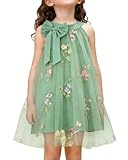 YALLET 5Y 6Y Flower Girl Dresses Halter Neck Sleeveless Homecoming Dress Embroidery Tulle Kids Party Gown for Valentine's Day Easter Wedding Party Birthday Special Occasion(Green,5-6 Years)