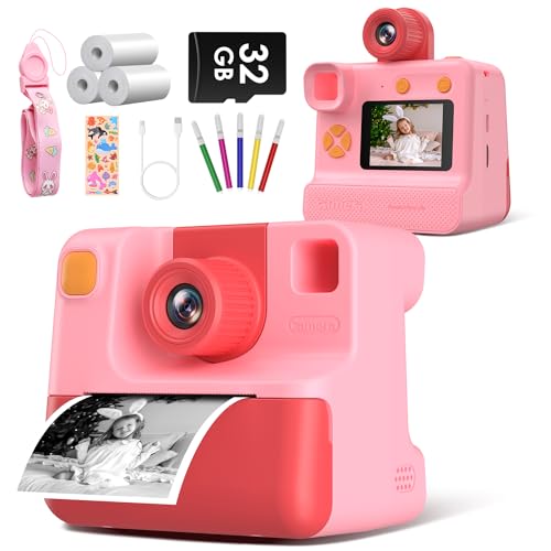 GREENKINDER Cámaras Infantiles Instantáneas Fotos,1080P Cámara Infantil de Impresión Instantánea, Juguete Portátil para Piñas de 3 4 5 6 7 8 9 10 Años Niños, Regalos de Cumpleaños de Navidad