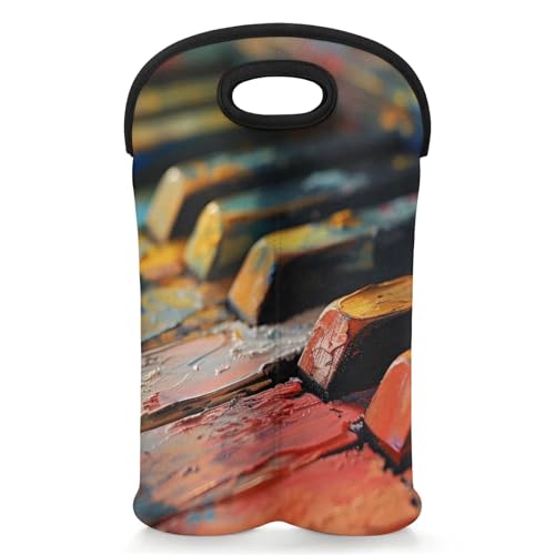 GzLeyigou 2 Bottles Retro Keyboard Wine Bag Sleeve Totes Neoprene Protective Wine Carrier Bag for Wine,Water, Champagne, Beer, Baby Bottles,Gift 14.5 x 10 Inches