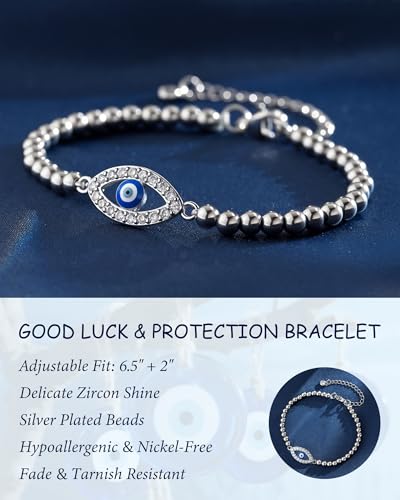 14K Gold/Silver Plated Evil Eye Bracelets for Women, Blue Evil Eye Charm Protection Jewelry, Dainty Good Lucky Gifts for Daughter, Granddaughter, Wife, Sister, Friends2