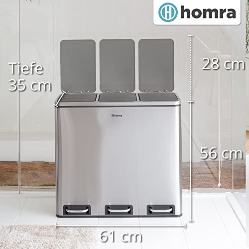 Homra Mülleimer Küche 3 Fächer Sparq 54l | Mülltrennsystem 3Fach | Edelstahl Treteimer 3x18 Liter | Trennsystem 3 Inneneimern | Abfall & Recycling | Abfalleimer Tretmülleimer Softclose | Stahl – Bild 6