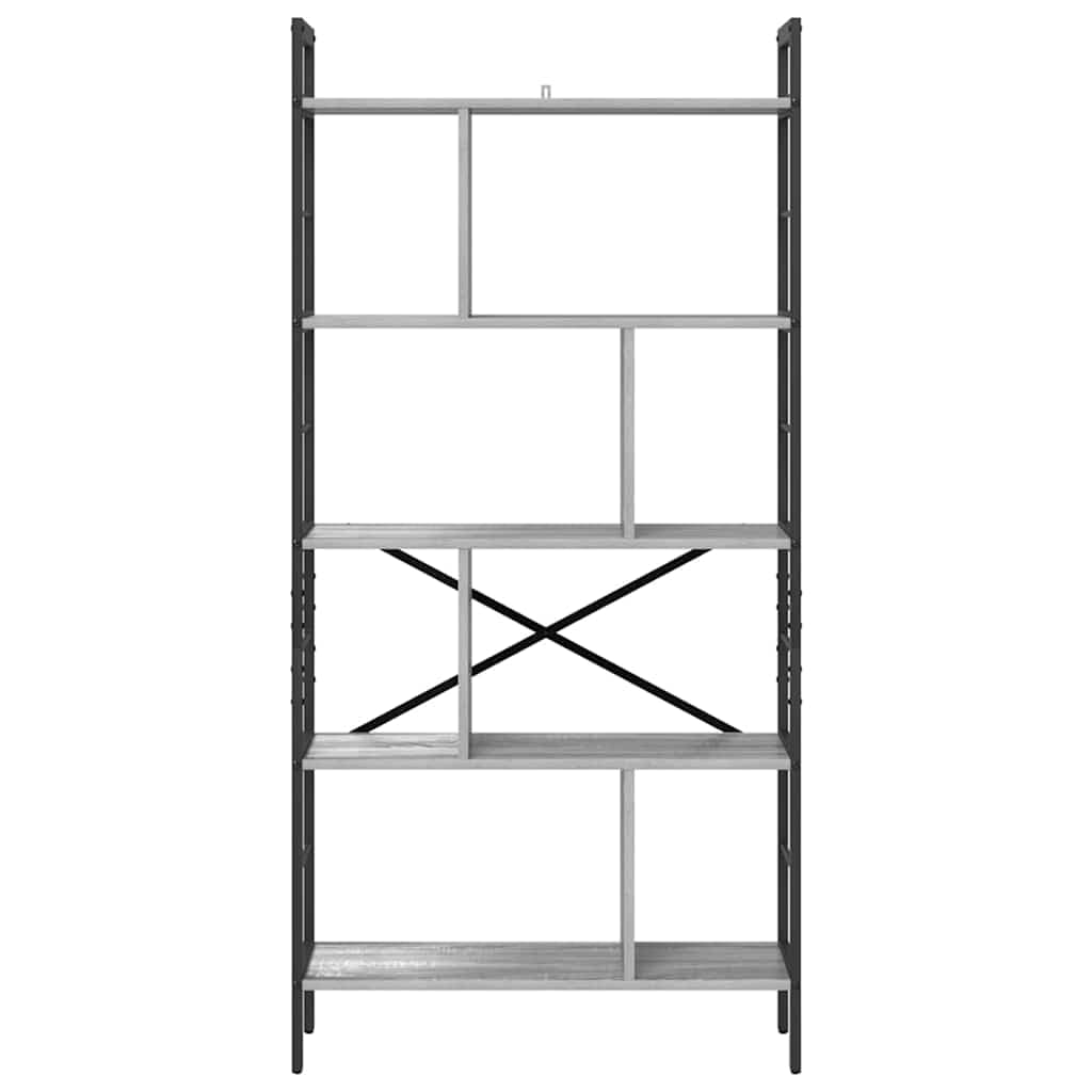 Estantería de Libros Gris Sonoma 75 x 30 x 156 cm con 9 estantes, Estructura Robusta de Acero y Madera Duradera, Ideal para Oficina, Sala, Dormitorio o Estudio, organización y decoración