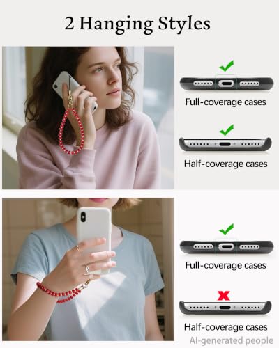 Image of Marble Beaded Phone Wrist Strap for Women, Detachable Design | 304 Steel Core, detachable phone wristlet with tether tab, keeps your phone secure for shopping, travel and daily use.