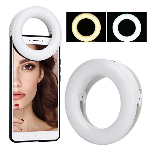 Keenso XJ-19 Luz de Relleno de Anillo Selfie Recargable Portátil para Maquillaje Concierto en Vivo, Ajuste de 3 Colores, Alimentación Micro USB, Adecuada para Belleza de Teléfonos Móviles