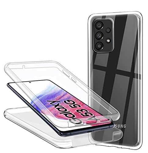 Funda para Samsung Galaxy A53, 360 Grados Carcasa Transparente Ultrafino Silicona TPU Frente y PC Back Case Protección Integral Funda de Doble Protección - Transparente Cover