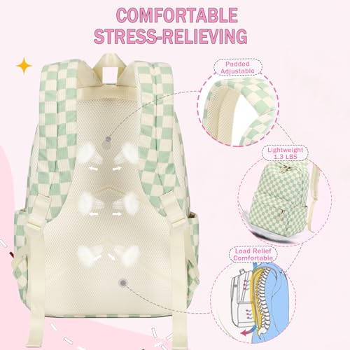 AUIVTY Purple Checkered Backpack Girls Corduroy Bookbag with Lunch Box Set by AUIVTY - Used condition - Image 7
