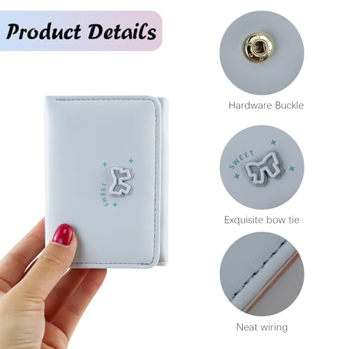 Trifold Wallets for Women with Cute Bow, Simple Trendy PU Ladies Purse with ID Window Multi Card Slots(Blue)3