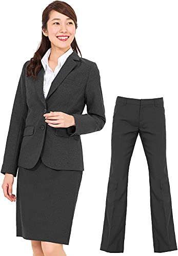 スーツ レディース 3点セット タイトスカート パンツ ジャケット 洗濯可 デオドラント 消臭抗菌 2つボタン 11号 グレー