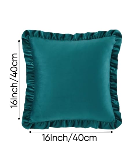Image of Amazon Brand - Umi Velvet Dark Teal 16x16 Pillow Covers, Set of 2 Decorative Ruffle Cushoin Pillow Covers for Sofa Couch