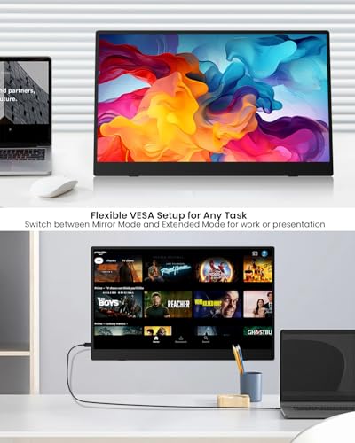 Image of 15.6 inch Portable Monitor, 1.38lbs Ultra-Light Laptop Screen Extender, 60Hz 1080P FHD IPS Travel Display with Stable VESA Mount & Smart Cover, USB C /HDMI Plug & Play External Screen for Mac Phone PS5