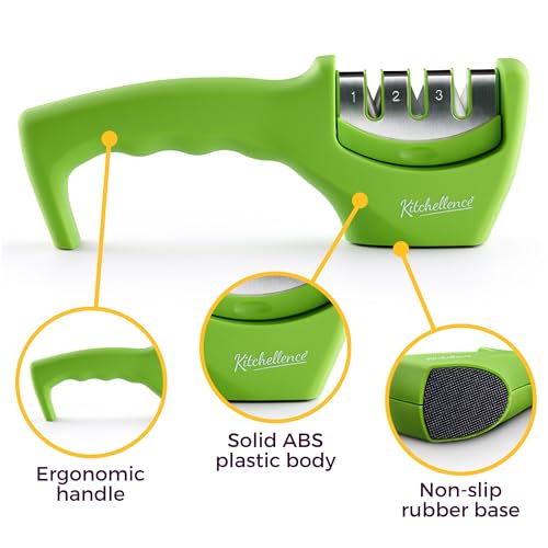 Image of 4-in-1 Kitchen Knife Accessories: 3-Stage Knife Sharpener Helps Repair, Restore and Polish Blades and Cut-Resistant Glove