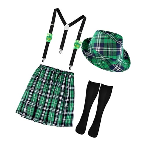 TOWARDSNAN Il costume da barista di Patricks Day include cappello gonna uomo bretelle calze adulto irlandese trucco costume festa festival celebrazione outfit