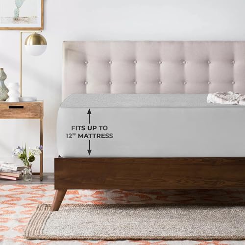 Image of Waterproof Mattress Protector Double Bed - Queen 78 inch X 60 inch|Dustproof, Soft Terry Cotton, Hypoallergenic & Breathable Fitted Elastic Mattress Cover (Grey, Queen (78 inch X 60 inch))