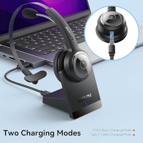 Image of LEVN Bluetooth 5.0 Headset, Wireless Headset with Microphone (AI Noise Cancelling), 35Hrs Bluetooth Headphones with USB Dongle for PC, Suitable for Remote Work /Call Center /Zoom /Online Class, Black