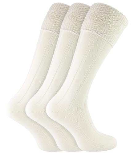 Chaussettes kilt pour mariage et fêtes écossaises, bas longs côtelés crème homme