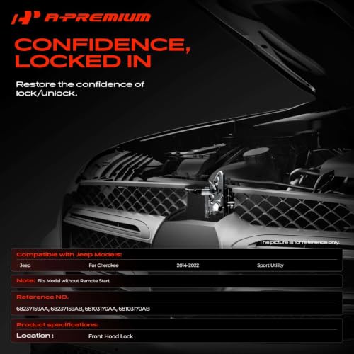 Image of A-Premium Hood Latch Lock Compatible with Jeep | for Jeep Cherokee 2014-2022 Front Hood Lock Engine Bonnet Latch Assembly for Model Without Remote Start
