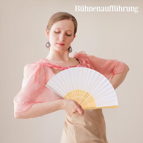 Faburo 4 Stück Fächer Set, Fächer Hochzeit Fächer Weiß, Handfächer Klein für Hochzeitsdeko Sommer Party
