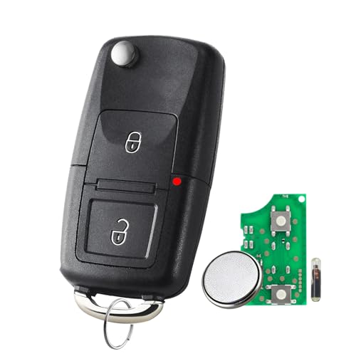 2-Tasten Flip Autoschlüssel mit 433MHz ID48 Chip und Batterie, kompatibel mit VW Golf 4 5 6, Passat, Polo, Bora, Touran, T5 (OEM: 1J0959753AG)