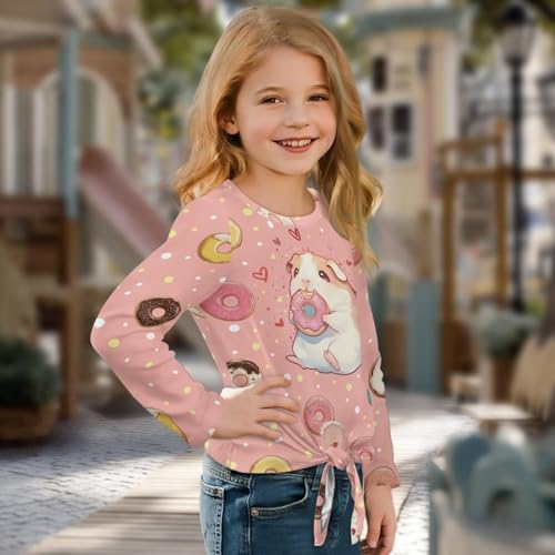 Stretch Girls Long Sleeve Shirts with Tie Fronts,Loose Girls T-Shirt,Crew Neck Tunic Tops for Outwear,Vacation3