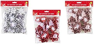 Invero 48 Piece Christmas Metallic Gift Bows with Peel-off Self-Adhesive Backing Ideal for Festive Arts & Crafts, Gift Wrapping, Decoration and more
