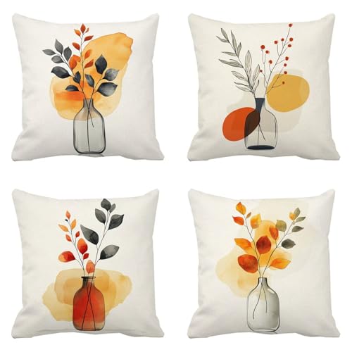 Fundas Cojines 40x40 Beige Funda Cojin Exterior Impermeable Funda Almohada Decorativas Juego de 4 Cojines para Sofa Cama Sillas Sala de Estar Patio Balcón Jardín Decoración para Hogar Planta D-9672