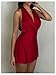 SHENHE Women's Satin Deep V Neck Halter Dress Draped Open Back Party Club Mini Silk Dresses Red X-Small