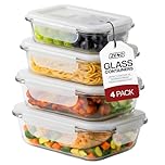 ZENO Glass Containers with Lids 4 Pack | Meal Prep Containers | Glass Food Container with Lid, Airtight Seal, Leakproof Lid | Dishwasher Safe | Freezer & Microwave Safe | 4 Sizes Multipack