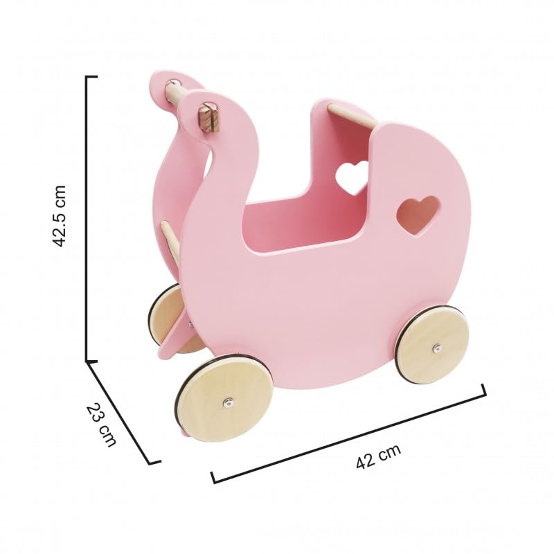 Unique Nature Puppenwagen Holz rosa Ruby 42,5x42x23 cm – Stabiler Holzpuppenwagen ab 3 Jahren mit glatten Kanten, pädagogisch wertvoll Mädchen – Bild 3