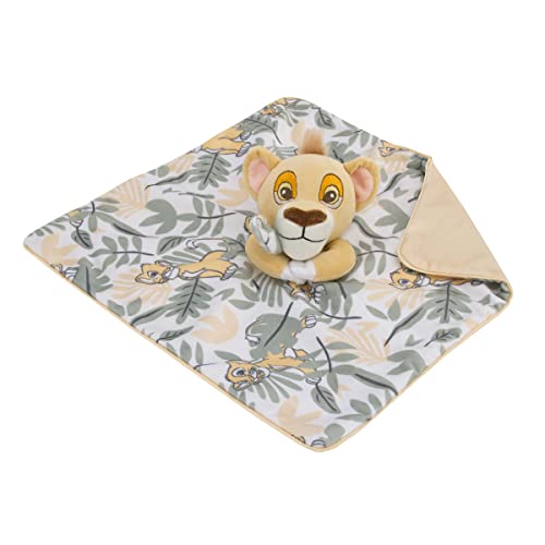Image of Disney Lion King Simba Yellow, Green, and White Jungle Leaves Lovey Security Blanket