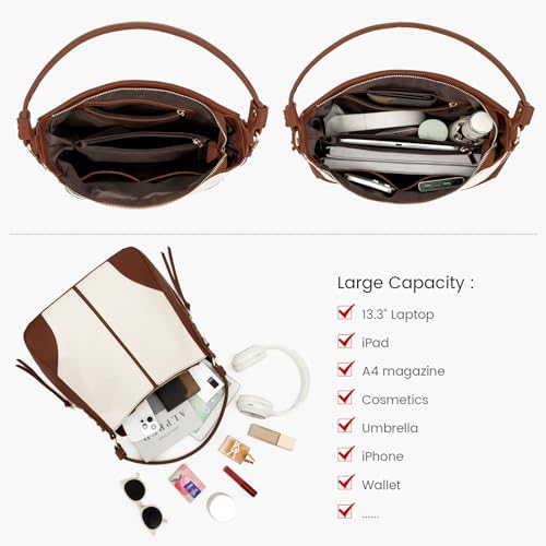 Image of Realer Hobo Crossbody Bags for Women Designer Faux Leather Hobo Handbags Retro Large Size Shoulder Bag Bucket Purse