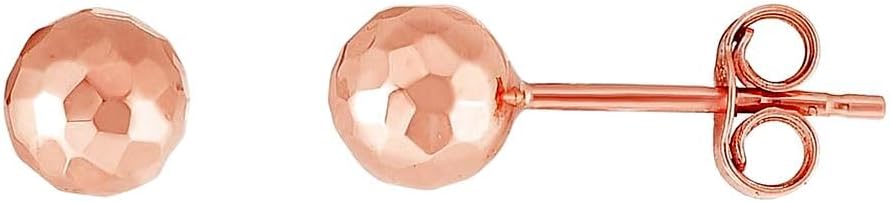 14k Gold Rose Finish 5mm Sparkle-Cut Ball Post Earrings With Push Back Clasp Ball Earring for Women