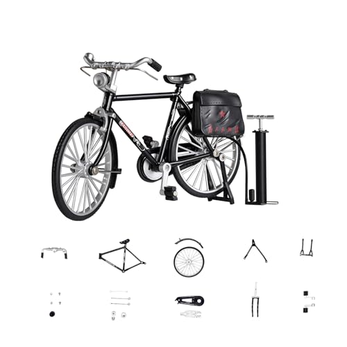 Jixin Xyzhi Bicycle Model Scale,DIY Retro Fahrrad Modell Ornament,Finger Toy, Ornament,1:10 Mini Fahrrad Spielzeug Schlafzimmer Büro Dekor Geschenk (schwarz)