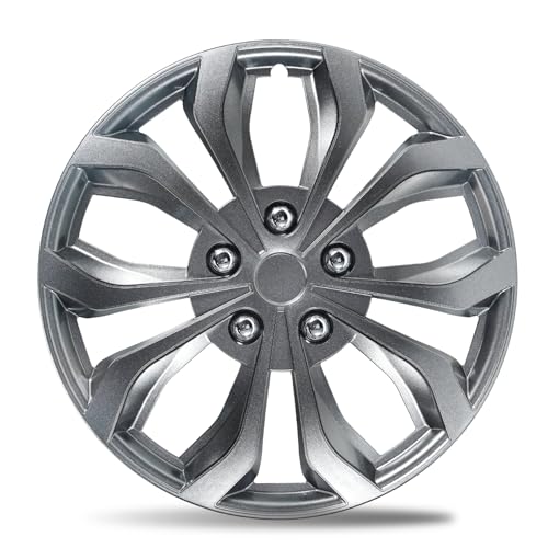 Paanlok 14 Inch Gunmetal Gray Universal Wheel Covers Hubcaps for Steel Wheels Set of 4 Adjustable Snap-On Design for Most Sedans SUVs Trucks & Vans Tool-Free Install