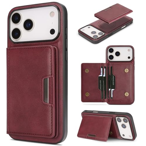 Coque iPhone 17 Pro rouge avec étui portefeuille amovible pour voyager léger au quotidien