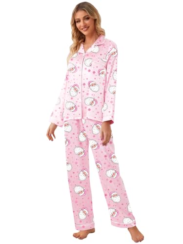 Image of Schbbbta Girls & Women Satin Pajamas Set, 2Piece Silk Nightwear Button-Down Sleepwear for Teen Kids, 3 Years - Women XXL