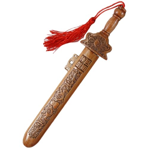 Pesoncarl Spada di Legno Spada per Bambini in Legno di Pesca Cinese Intagliato a Mano da 7, 1 Pollici con Nappa Giocattolo Decorativo per Ufficio e Decorazione Domestica per la Festa