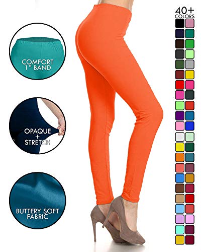 Image of Leggings Depot Women's High Waist Leggings Soft 1 inch Waistband Solid Pants - Regular, Plus, 1X3X, 3X5X