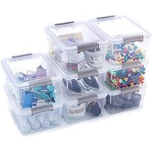 Anywish Small Storage Bins with Lids 1.3 QT Plastic Storage Container Stackable Box with Lids for Organizing, Clear White8 Packs