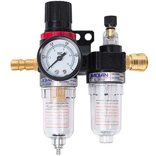 Xionghonglong Druckminderer Druckluft Wartungseinheit 1/10.2 cm Druckluft Wasserabscheider mit Manometer Deutscher Kupferstecker Einstellbarer Druckregler Luftkompressor Zubehör