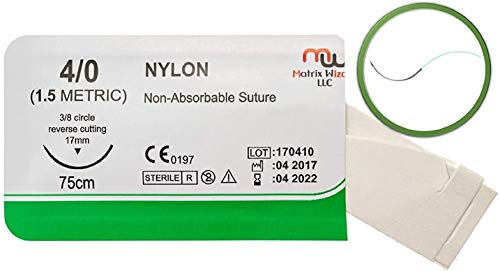 4-0 Sterile Suture Threads with Needle (24 PK Nylon) - Camping Survival Demo, Military Tactical Drill, Clinic Rotation Suturing, First Aid Travel Safety, Taxidermy, Veterinary Use