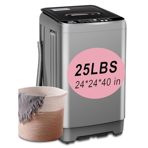 KRIB BLING Full-Automatic Washing Machine 25 lbs Portable Washer 10 Wash Program & 8 Water Level with LED Display，Drain Pump, Ideal for Apartments, RV, Camping, Grey