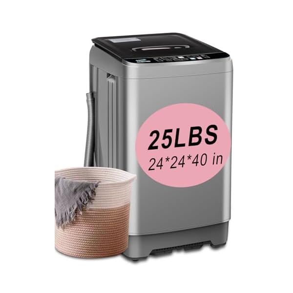 KRIB BLING Full-Automatic Washing Machine 25 lbs Portable Washer 10 Wash Program & 8 Water Level with LED Display，Drain Pump, Ideal for Apartments, RV, Camping, Grey
