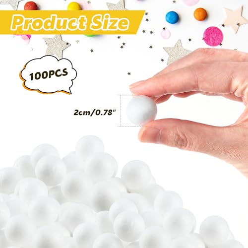 100 Stück Schaum Bastelkugeln, Styroporkugeln, Styroporbälle für Kunst, Heimwerken, Ornamente, Schulprojekte, Party-Dekoration (Solide 2cm)