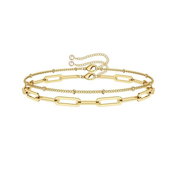 Turandoss Gold Bracelets for Women, 14K Filled Layering Oval Chain Bracelet Cute Layered Beads Women Jewelry(Oval & Chain)
