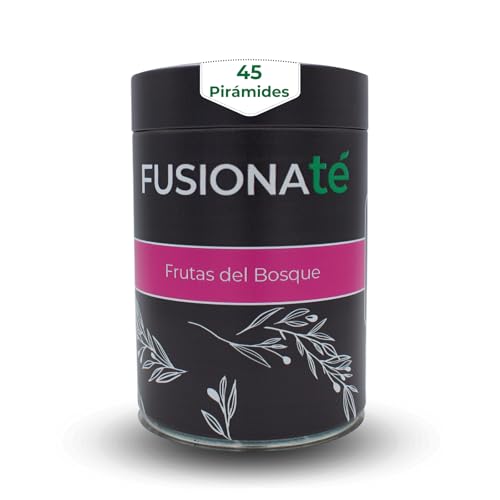 FUSIONATE Infusión de Frutas del Bosque, Lata de 45 Pirámides bolsitas de té, Mezcla de Aromas Naturales y Frutos Rojos y Flor de Jamaica, Antioxidante 100% natural