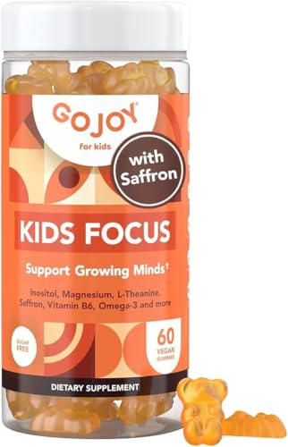 GOJOY NATURALS Kids Focus Gummies Saffron Magnesium Glycinate L-Theanine & Inositol Supplement for Kids & Teens Focus Attention & Calm Vegan Sugar-Free Non-GMO
