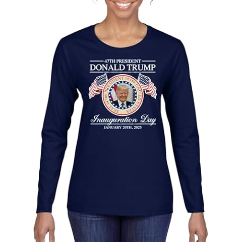 47th USA President, Donald Trump 45 47 Inauguration Day January 20 2025, MAGA United States Political Womens Graphic Long Sleeve T-Shirt, Navy, Large Cover